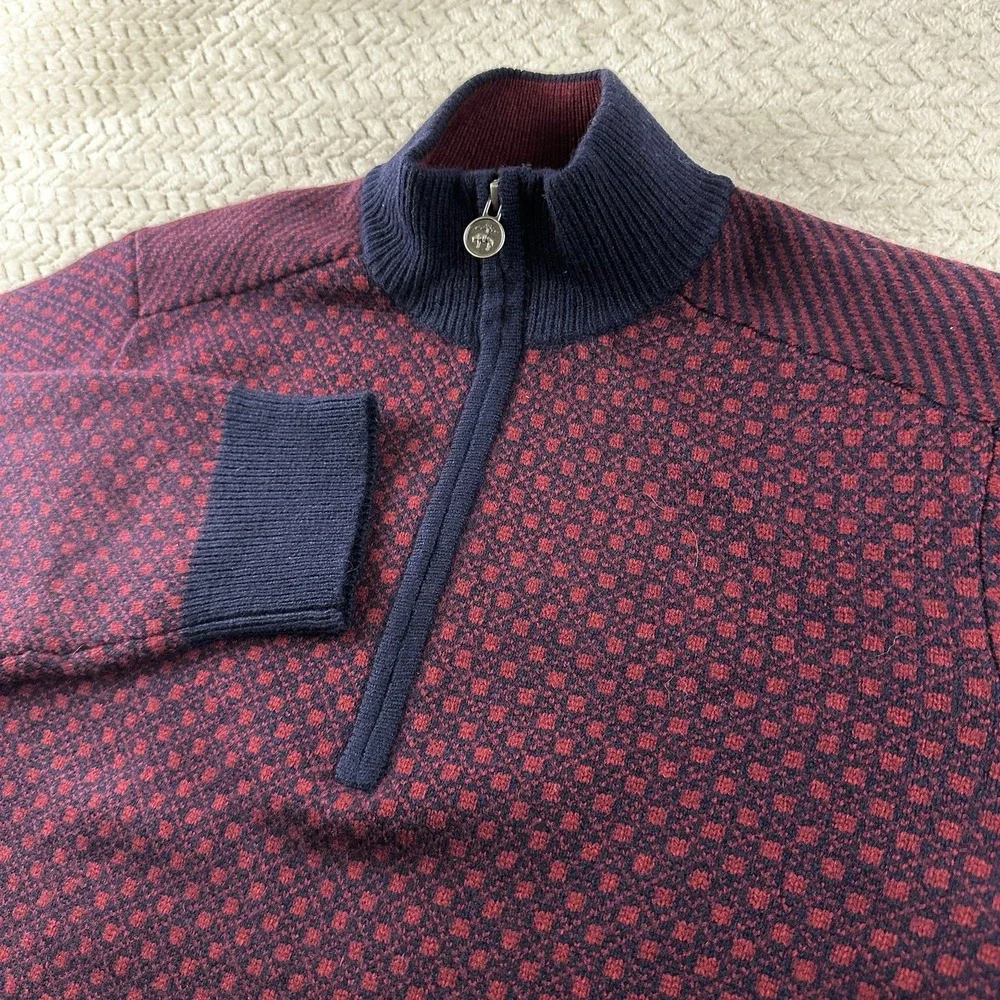 Brooks Brothers Men's‎ XL Nordic Wool Sweater half zip Burgundy navy Cabin Cozy
